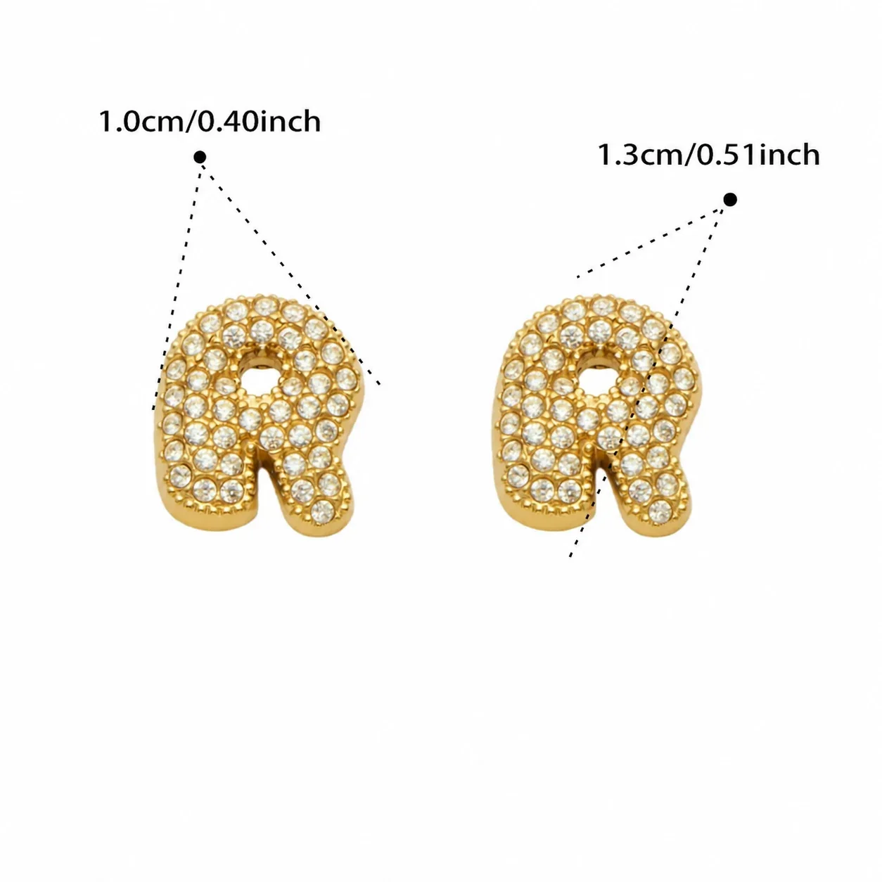 Playful Stainless Steel Pavé Bubble Letter Stud Earrings - Gold Letter R