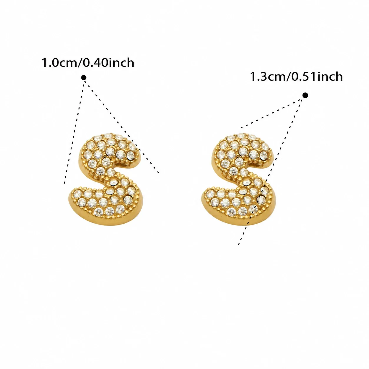 Playful Stainless Steel Pavé Bubble Letter Stud Earrings - Gold Letter S