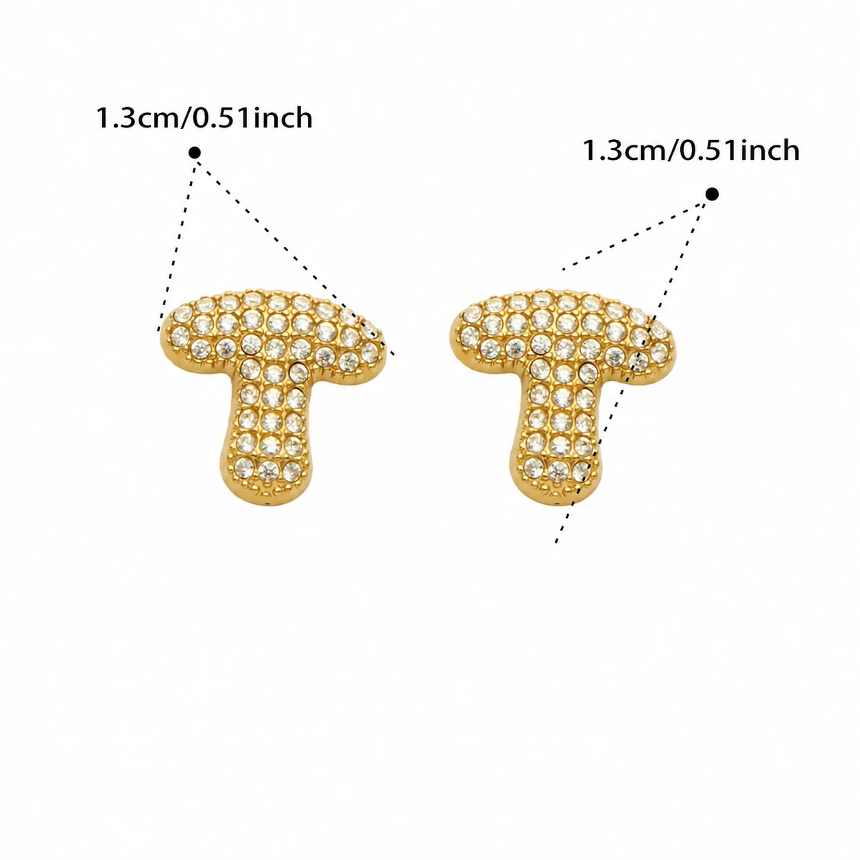 Playful Stainless Steel Pavé Bubble Letter Stud Earrings - Gold Letter T