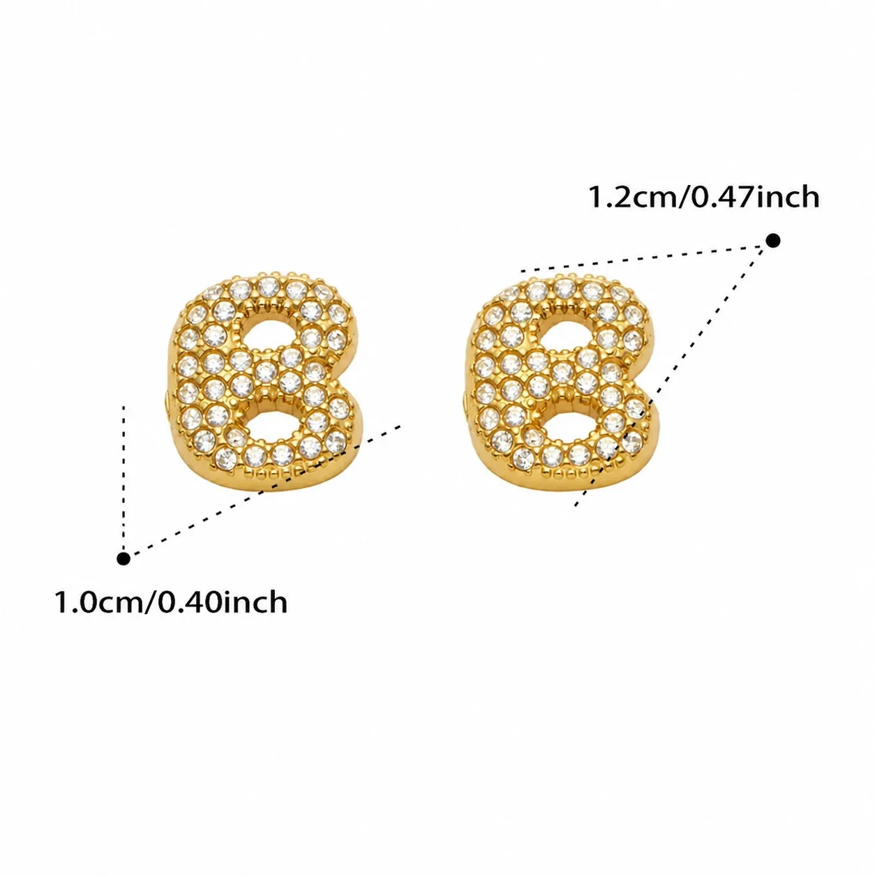 Playful Stainless Steel Pavé Bubble Letter Stud Earrings - Gold Letter B