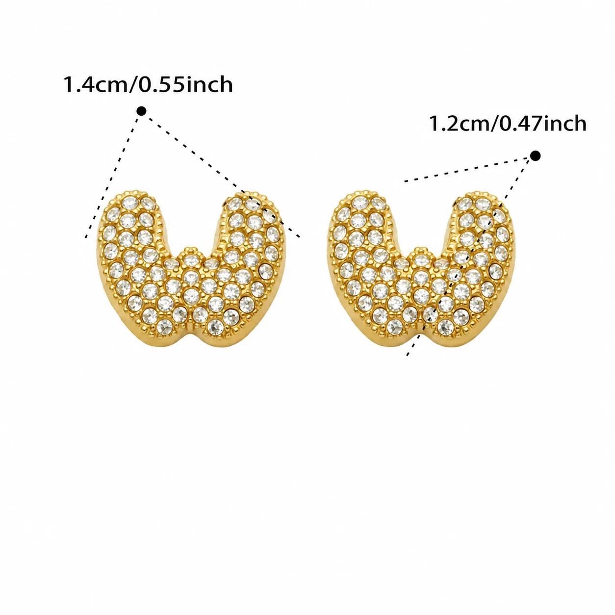 Playful Stainless Steel Pavé Bubble Letter Stud Earrings - Gold Letter W