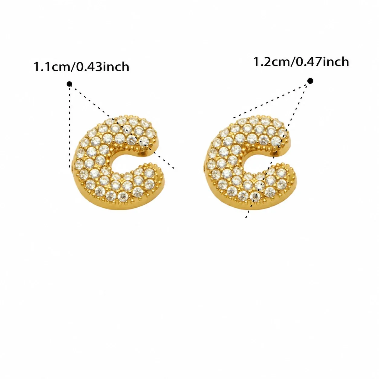 Playful Stainless Steel Pavé Bubble Letter Stud Earrings - Gold Letter C