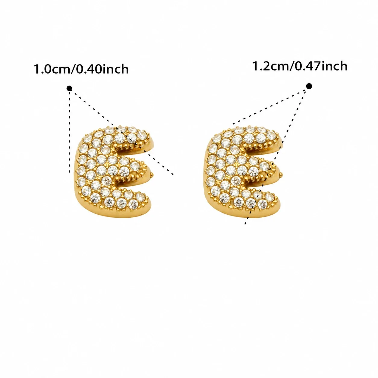 Playful Stainless Steel Pavé Bubble Letter Stud Earrings - Gold Letter E
