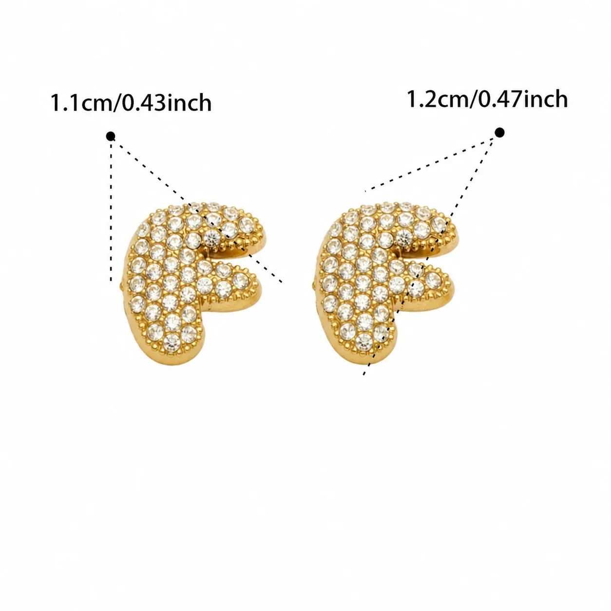 Playful Stainless Steel Pavé Bubble Letter Stud Earrings - Gold Letter F