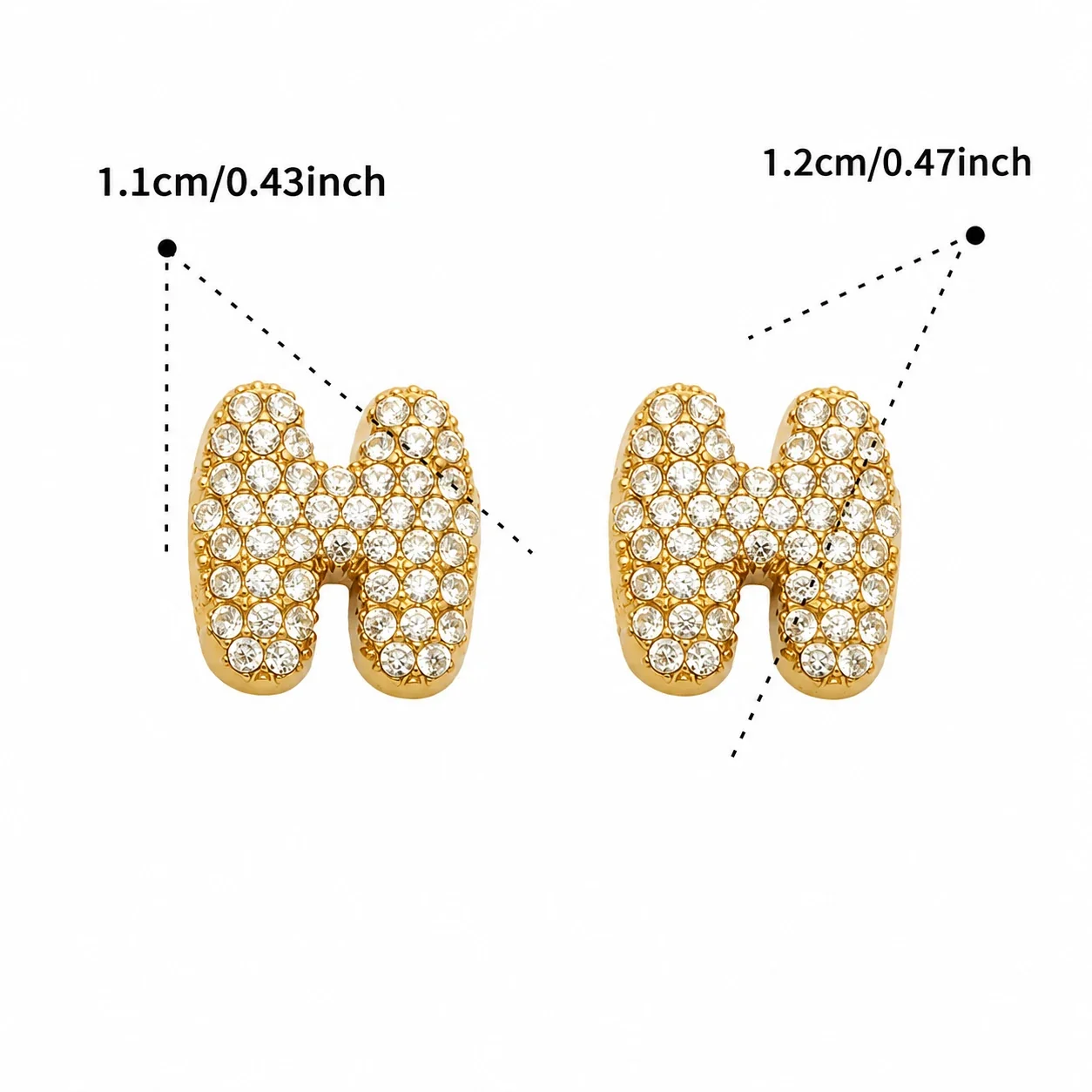 Playful Stainless Steel Pavé Bubble Letter Stud Earrings - Gold Letter H