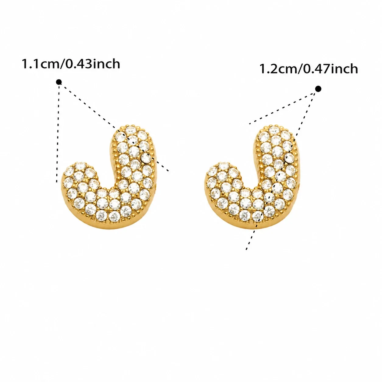 Playful Stainless Steel Pavé Bubble Letter Stud Earrings - Gold Letter J