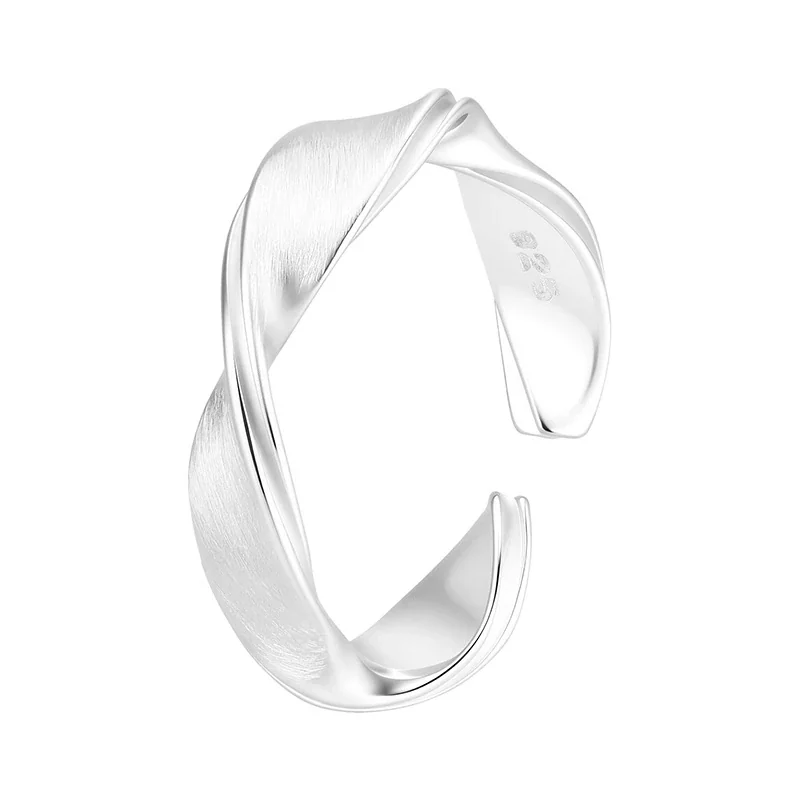Fluid Silver-Plated Brushed Twist Open Copper Ring