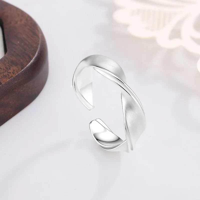 Fluid Silver-Plated Brushed Twist Open Copper Ring