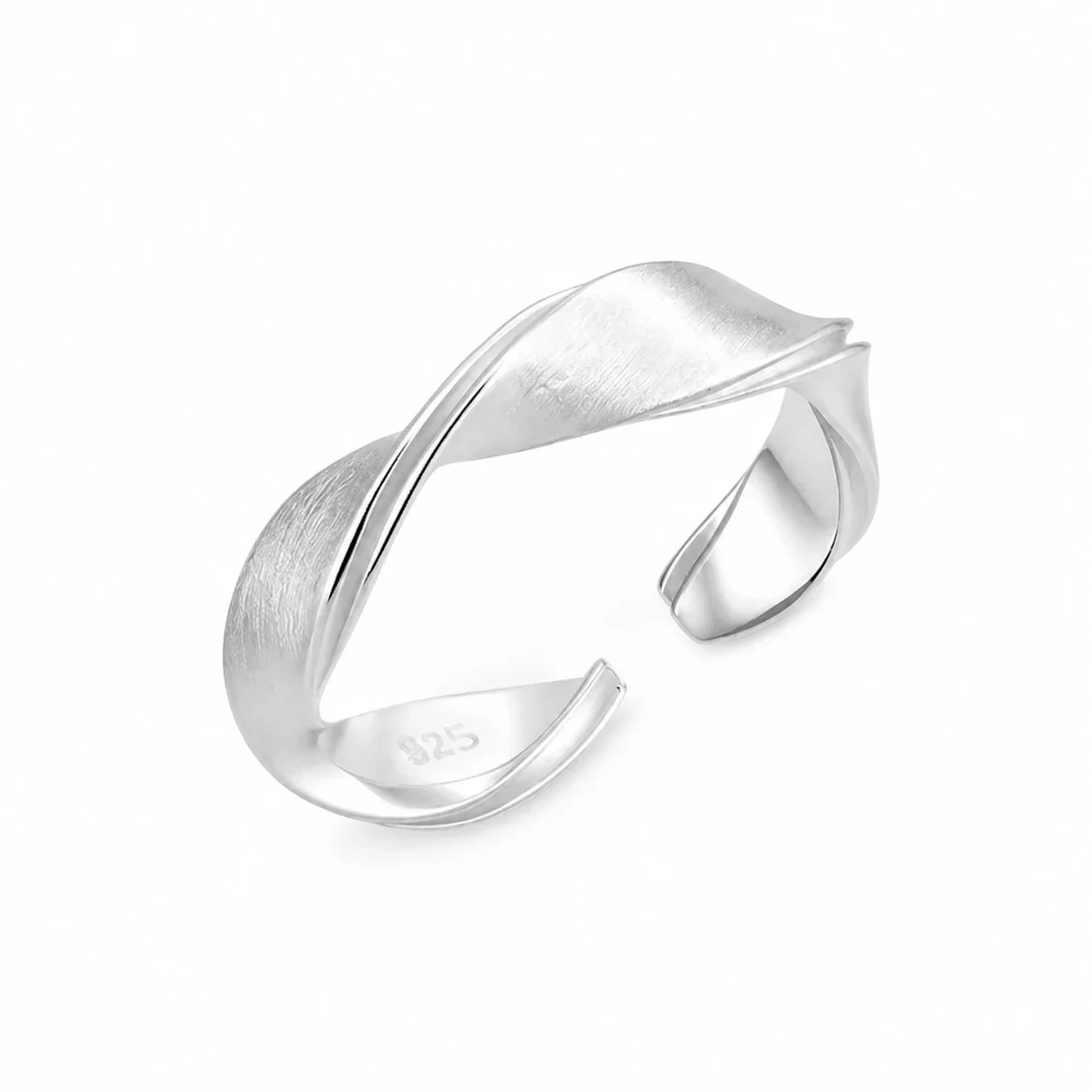 Fluid Silver-Plated Brushed Twist Open Copper Ring - Silver