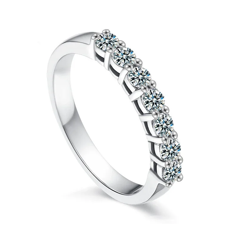 Radiant 925 Sterling Silver Seven-Stone Prong-Set Moissanite Ring
