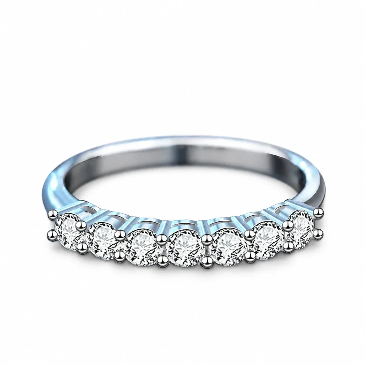 Radiant 925 Sterling Silver Seven-Stone Prong-Set Ring