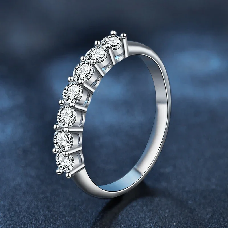 Radiant 925 Sterling Silver Seven-Stone Prong-Set Ring