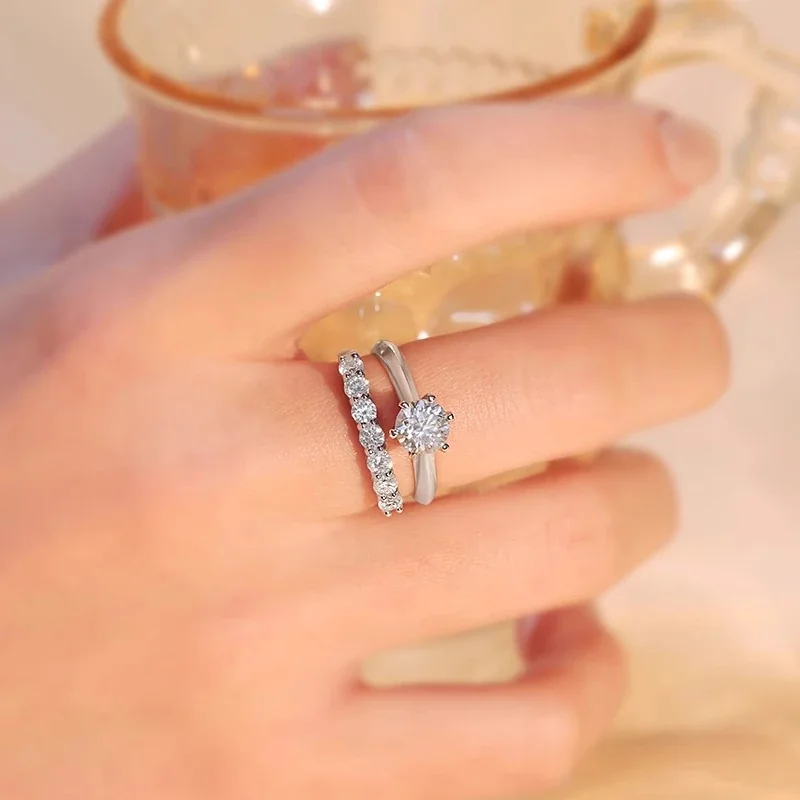 Radiant 925 Sterling Silver Seven-Stone Prong-Set Ring