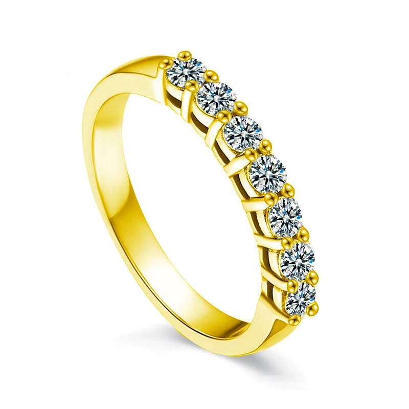 Radiant 925 Sterling Silver Seven-Stone Prong-Set Ring - Gold