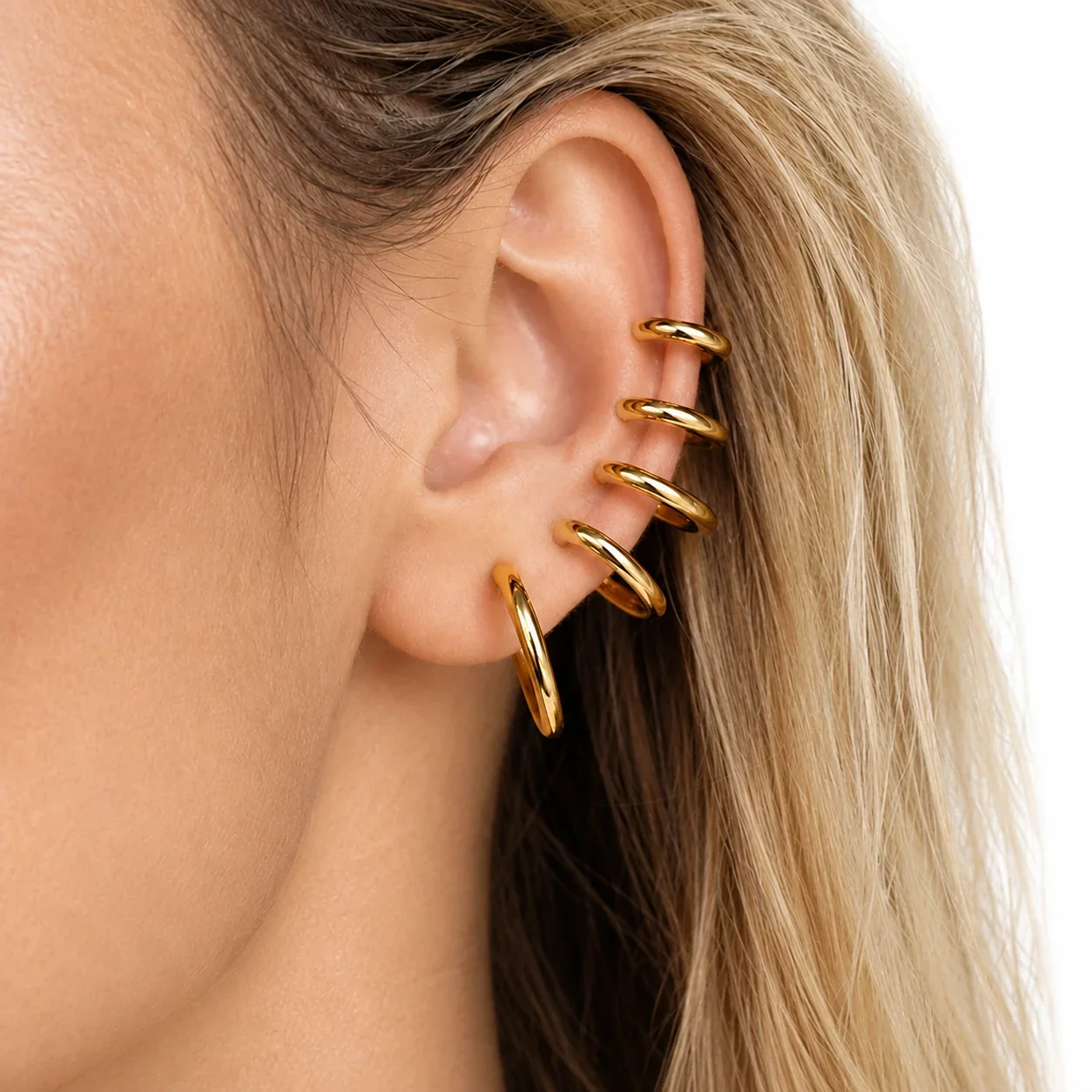 Polished Stainless Steel Hinged Round Hoop Earrings