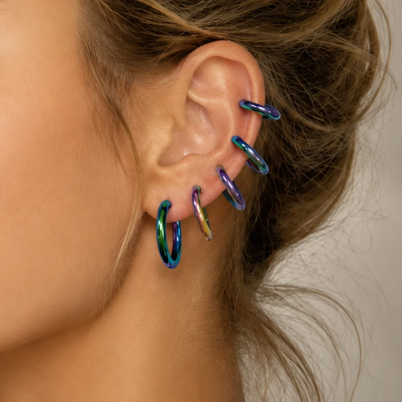 Polished Stainless Steel Hinged Round Hoop Earrings
