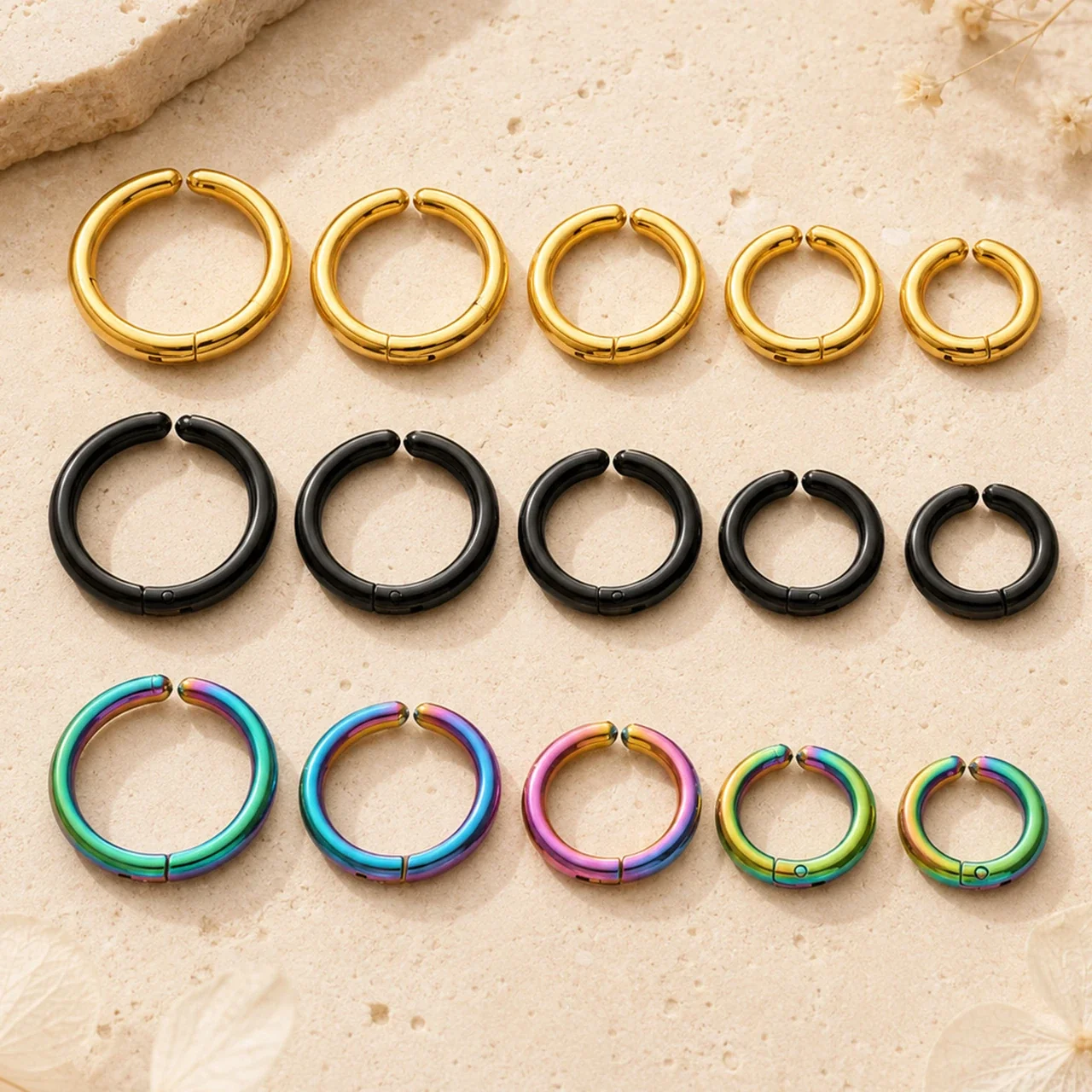 Polished Stainless Steel Hinged Round Hoop Earrings