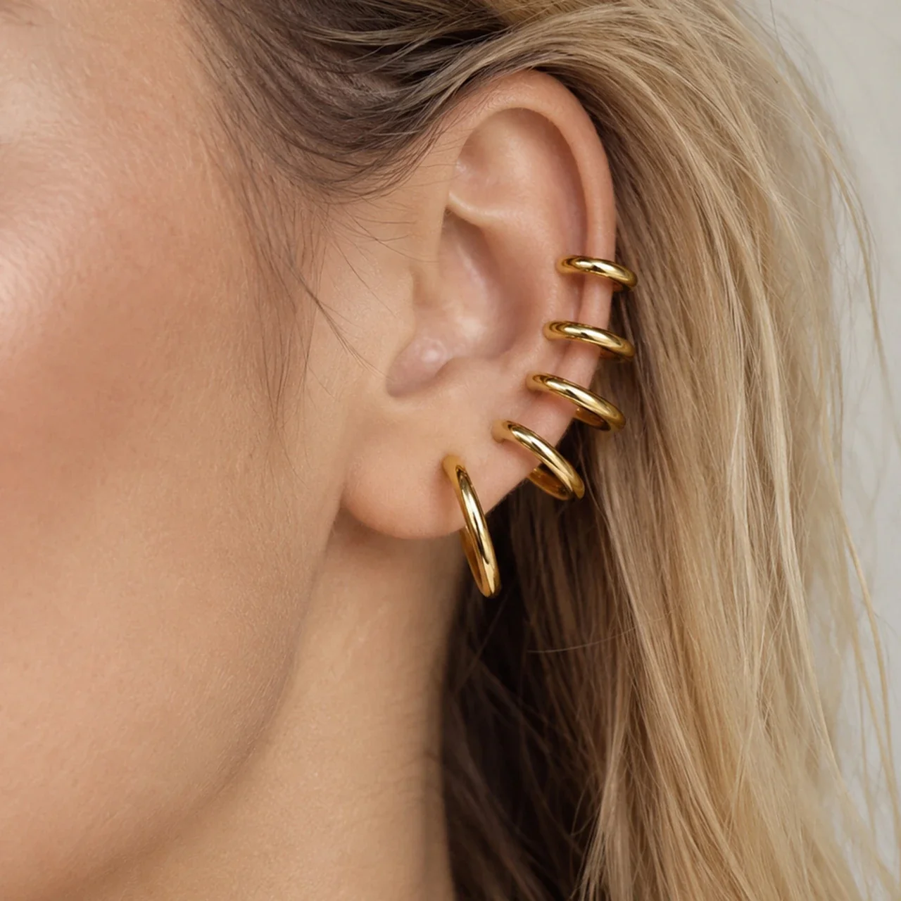 Polished Stainless Steel Hinged Round Hoop Earrings