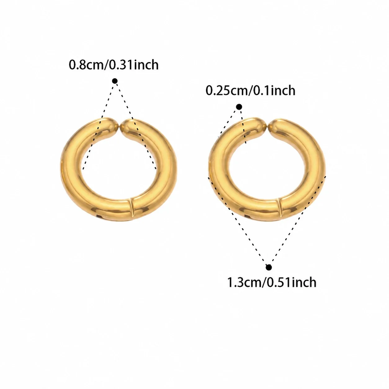 Polished Stainless Steel Hinged Round Hoop Earrings - Gold 8 mm