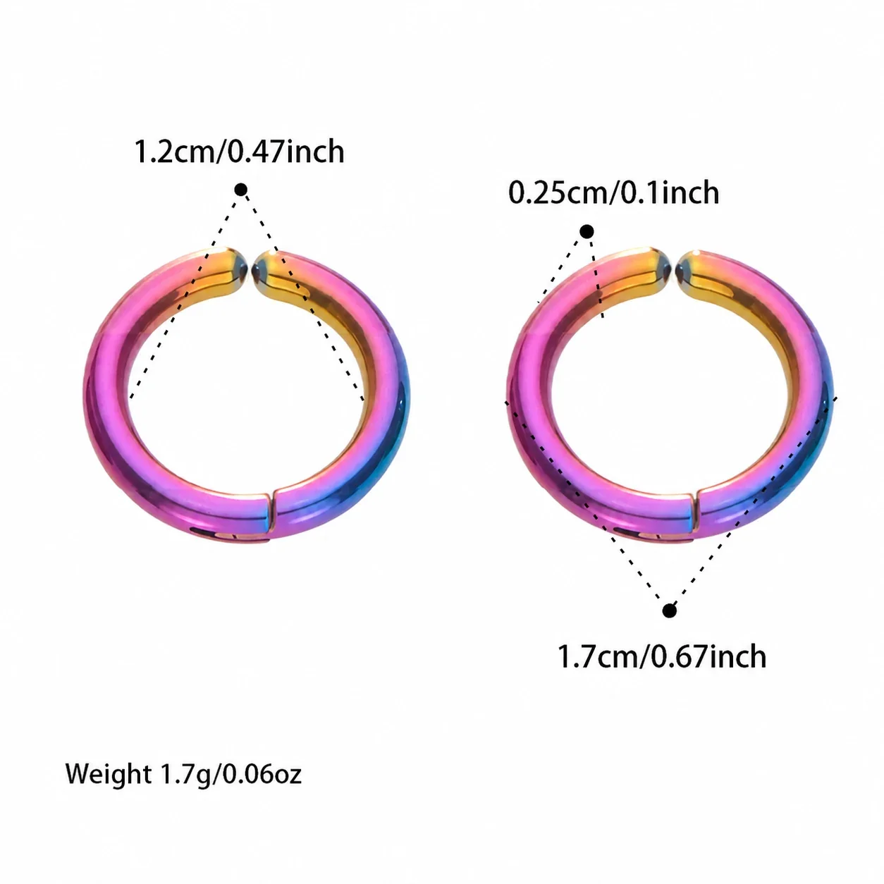 Polished Stainless Steel Hinged Round Hoop Earrings - Rainbow 12 mm