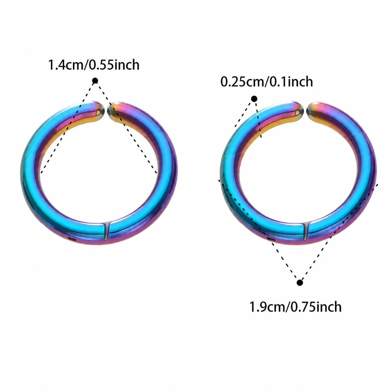 Polished Stainless Steel Hinged Round Hoop Earrings - Rainbow 14 mm