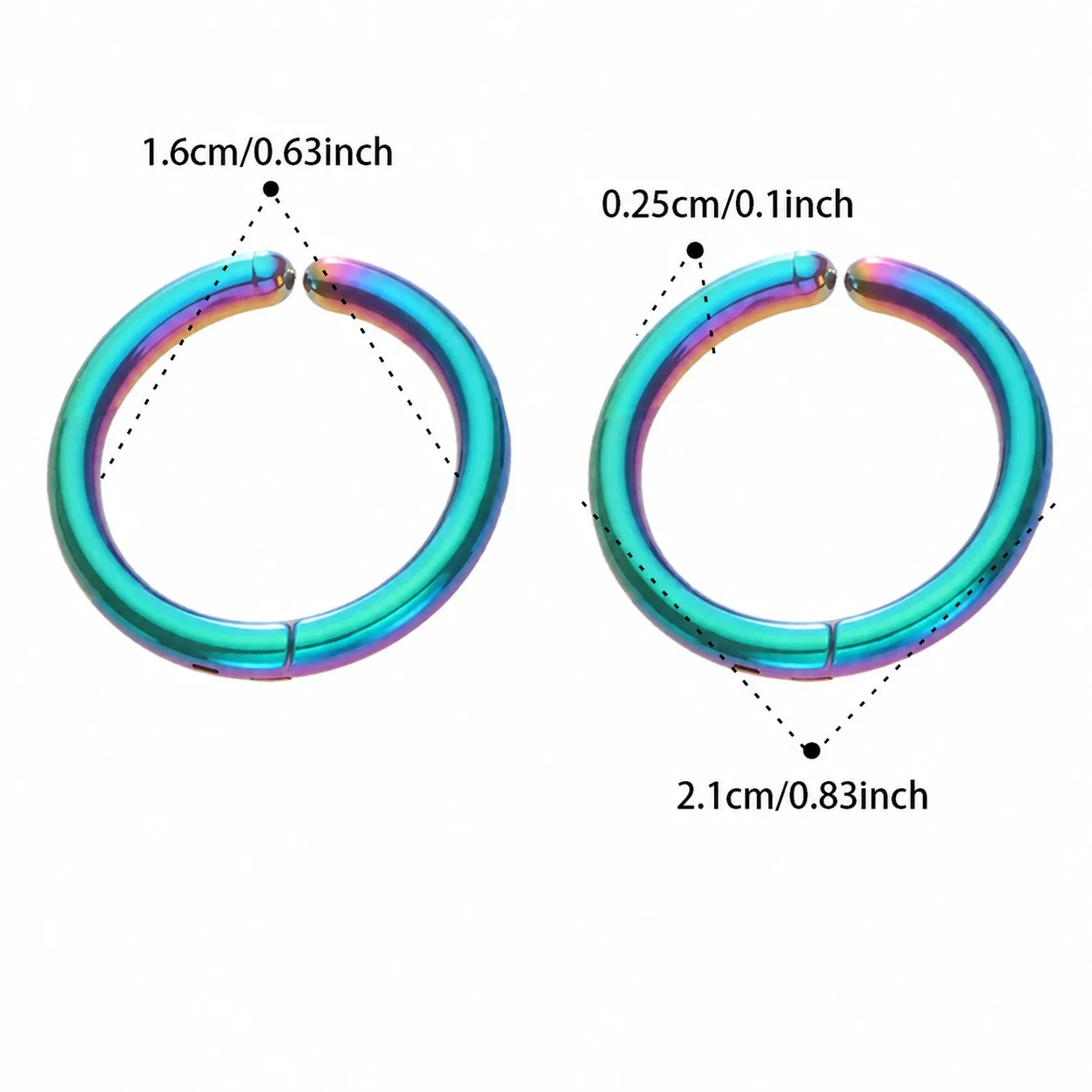 Polished Stainless Steel Hinged Round Hoop Earrings - Rainbow 16 mm