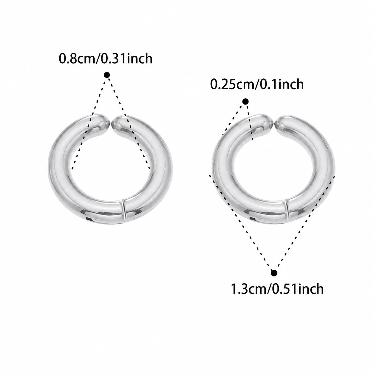 Polished Stainless Steel Hinged Round Hoop Earrings - Steel 8 mm