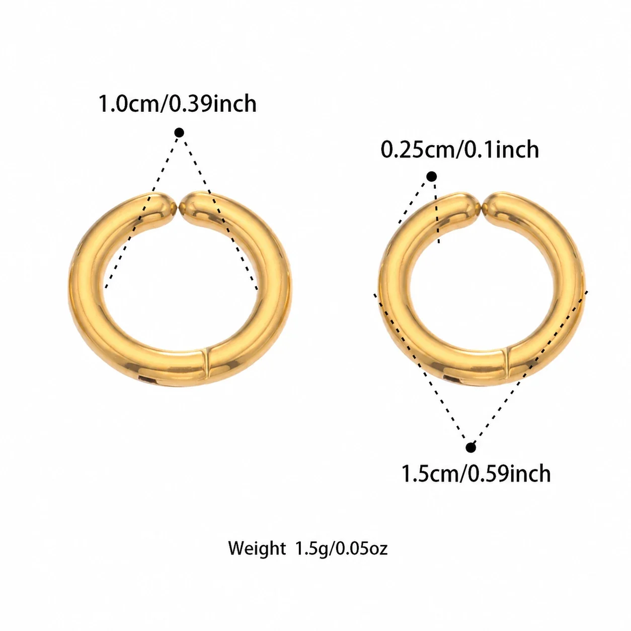 Polished Stainless Steel Hinged Round Hoop Earrings - Gold 10 mm