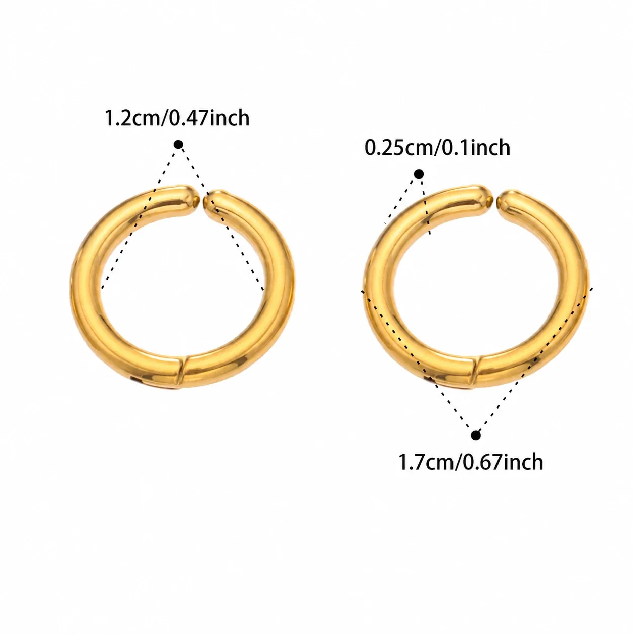 Polished Stainless Steel Hinged Round Hoop Earrings - Gold 12 mm