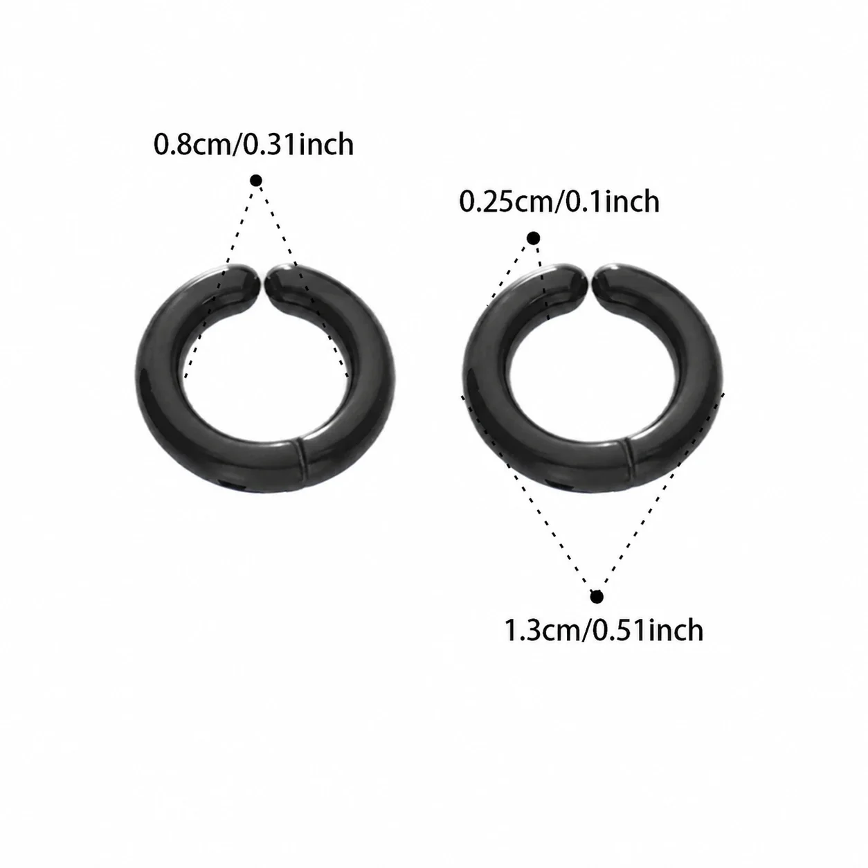 Polished Stainless Steel Hinged Round Hoop Earrings - Black 8 mm