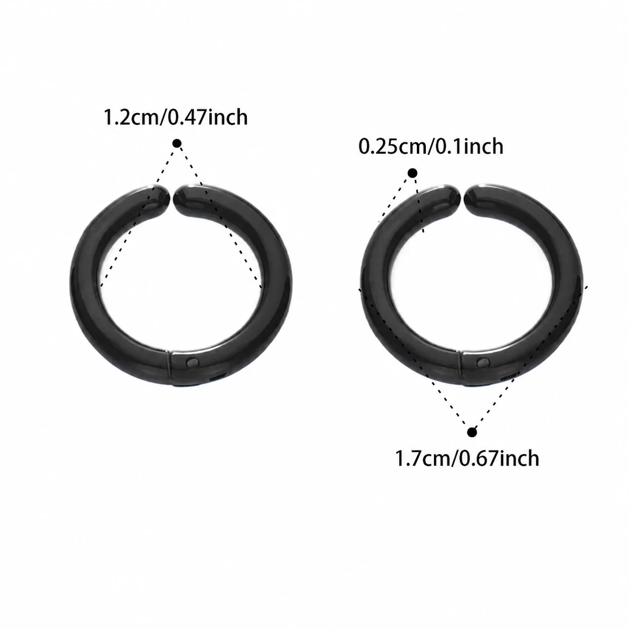 Polished Stainless Steel Hinged Round Hoop Earrings - Black 12 mm