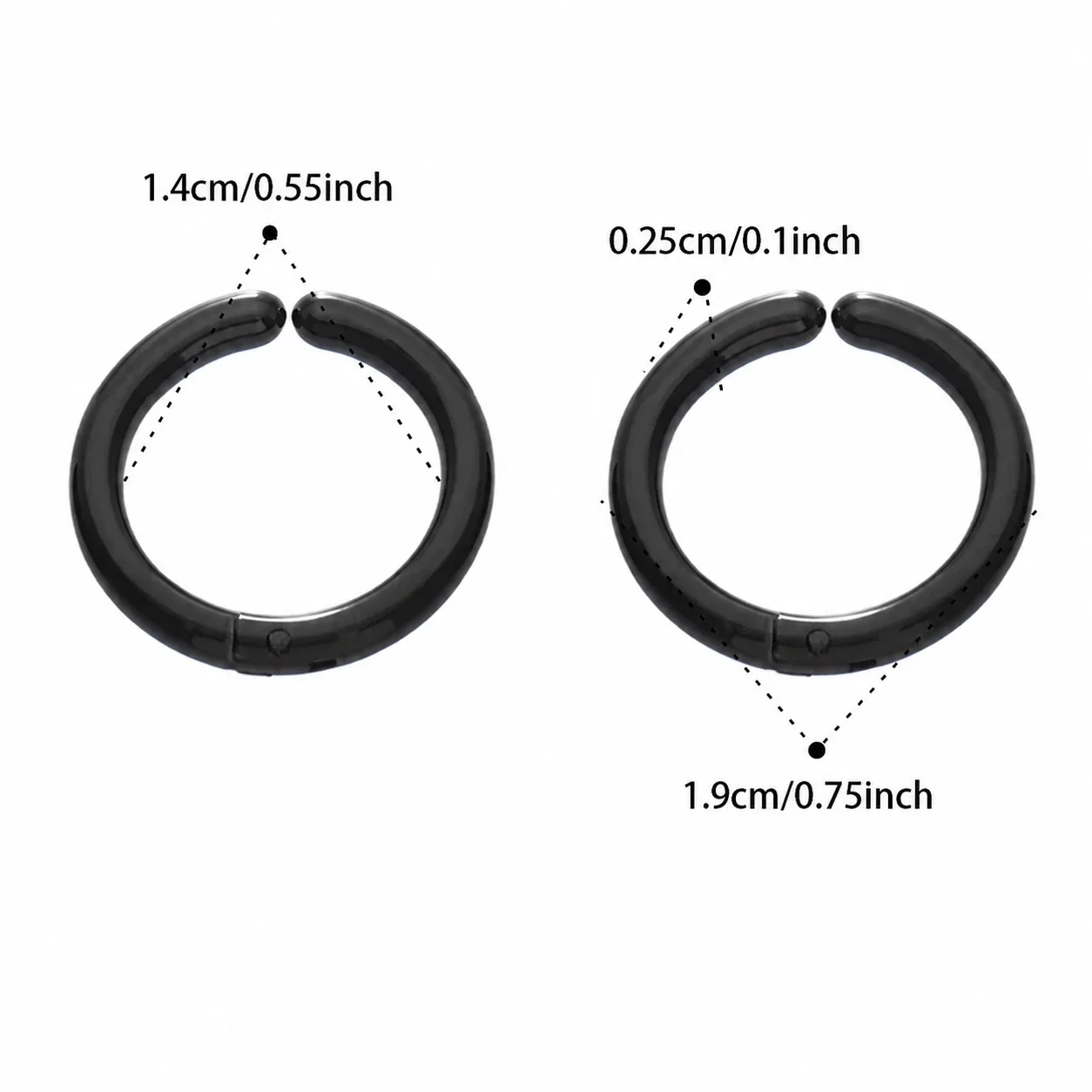 Polished Stainless Steel Hinged Round Hoop Earrings - Black 14 mm