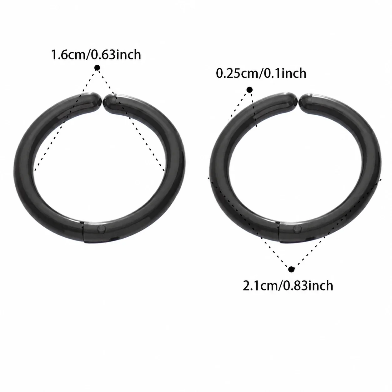 Polished Stainless Steel Hinged Round Hoop Earrings - Black 16 mm