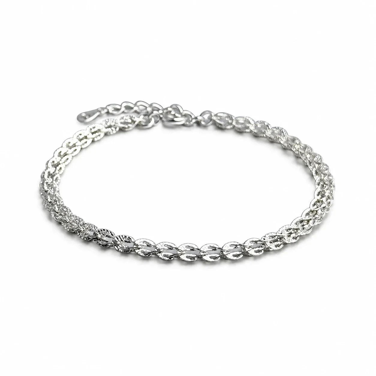 Textured Oval Link Braided 925 Sterling Silver Bracelet