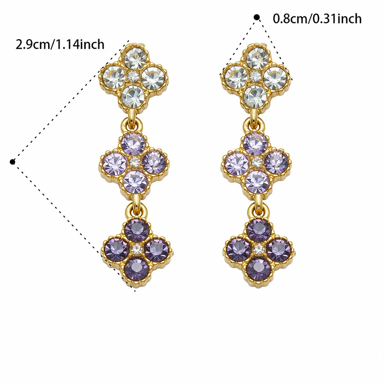 Ornate CZ Clover Station Stainless Steel Jewelry Set - Gold Purple CZ