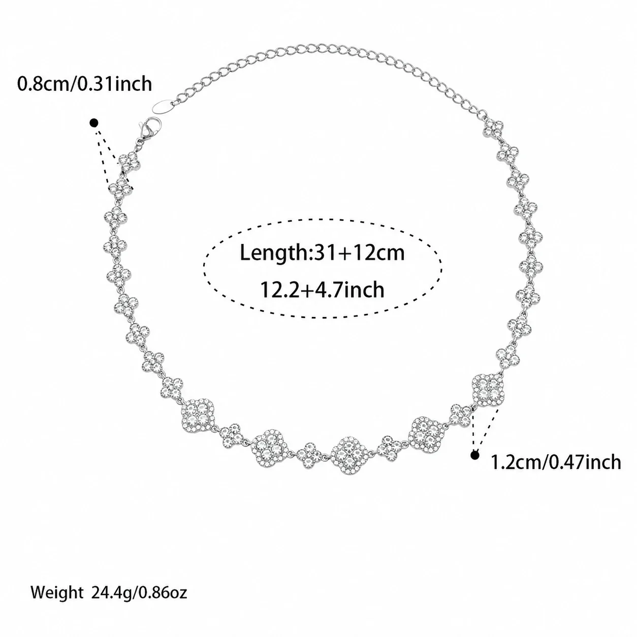 Ornate CZ Clover Station Stainless Steel Jewelry Set - Silver White CZ 31+12 cm