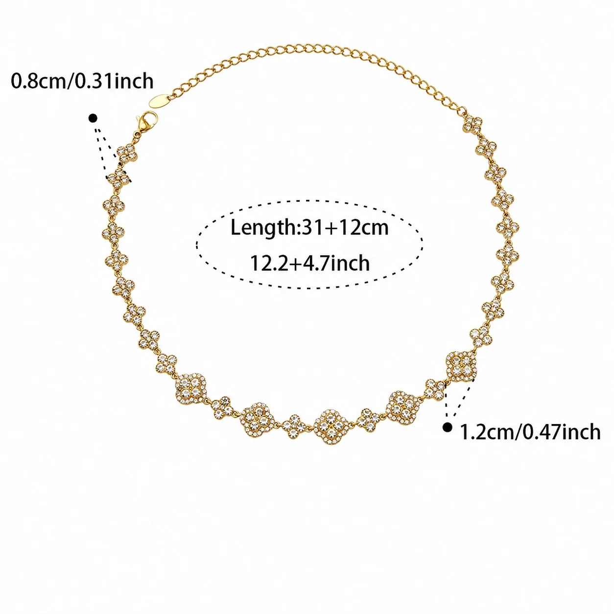 Ornate CZ Clover Station Stainless Steel Jewelry Set - Gold White CZ 31+12 cm