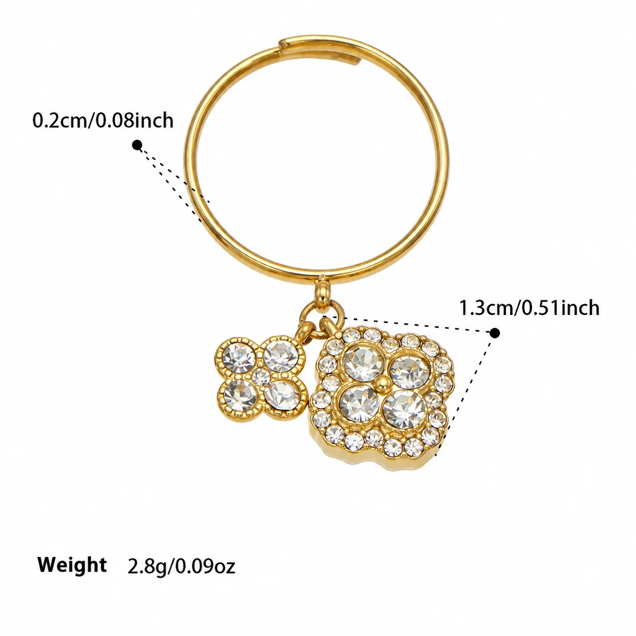 Ornate CZ Clover Station Stainless Steel Jewelry Set - Gold White CZ