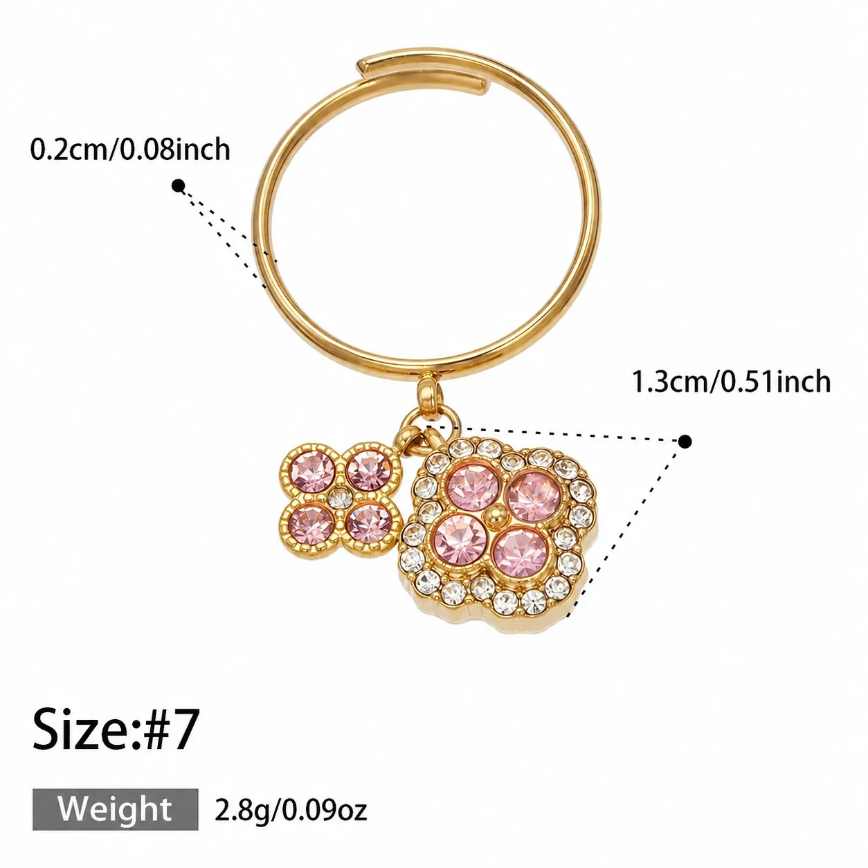 Ornate CZ Clover Station Stainless Steel Jewelry Set - Gold Pink CZ