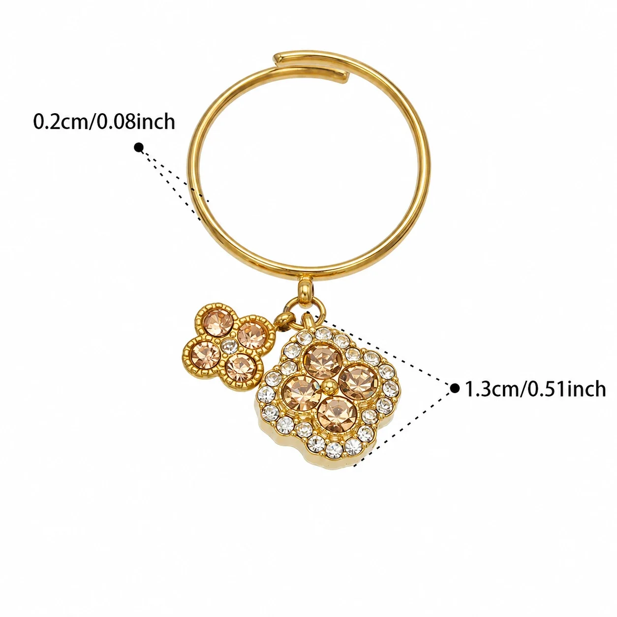 Ornate CZ Clover Station Stainless Steel Jewelry Set - Gold Champagne CZ