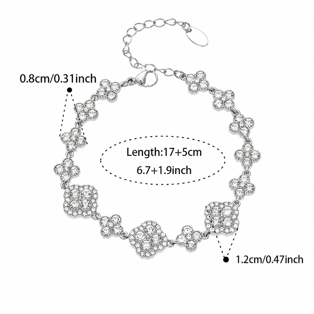 Ornate CZ Clover Station Stainless Steel Jewelry Set - Gold White CZ 17+5 cm