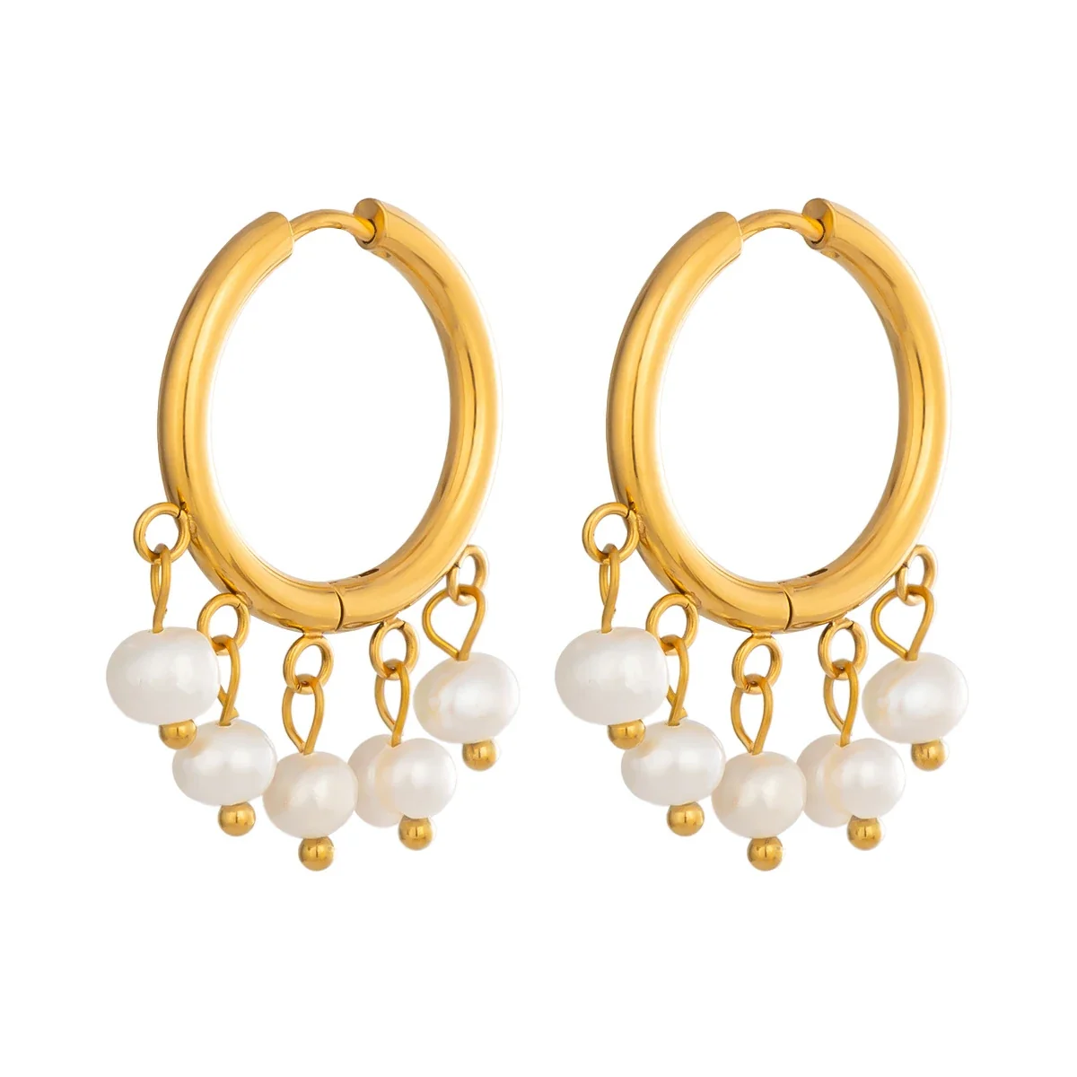 Luminous Stainless Steel Pearl Fringe Hoop Earrings