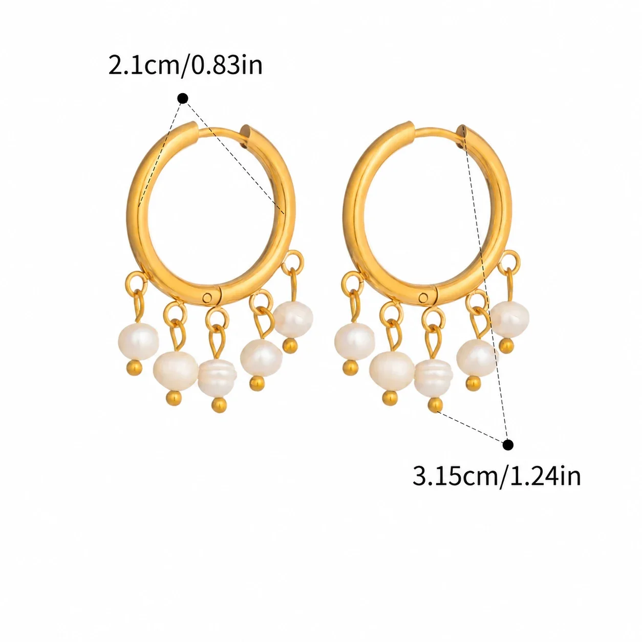 Luminous Stainless Steel Pearl Fringe Hoop Earrings - Gold