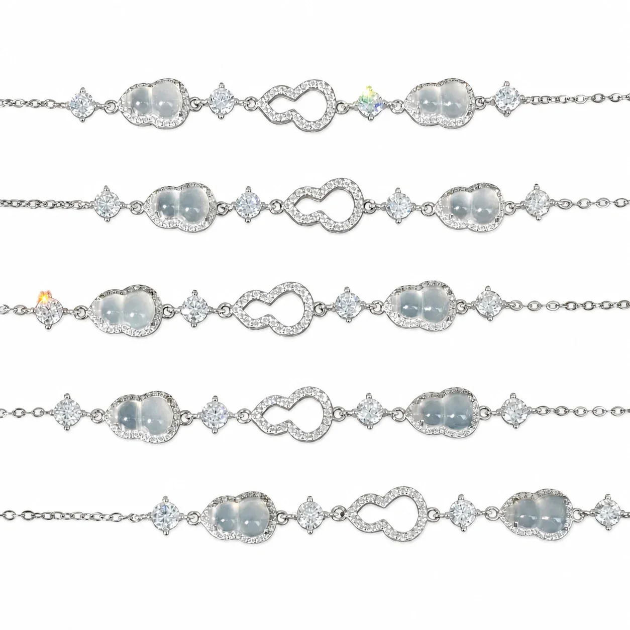Delicate Silver-Plated Gourd CZ Station Copper Bracelet