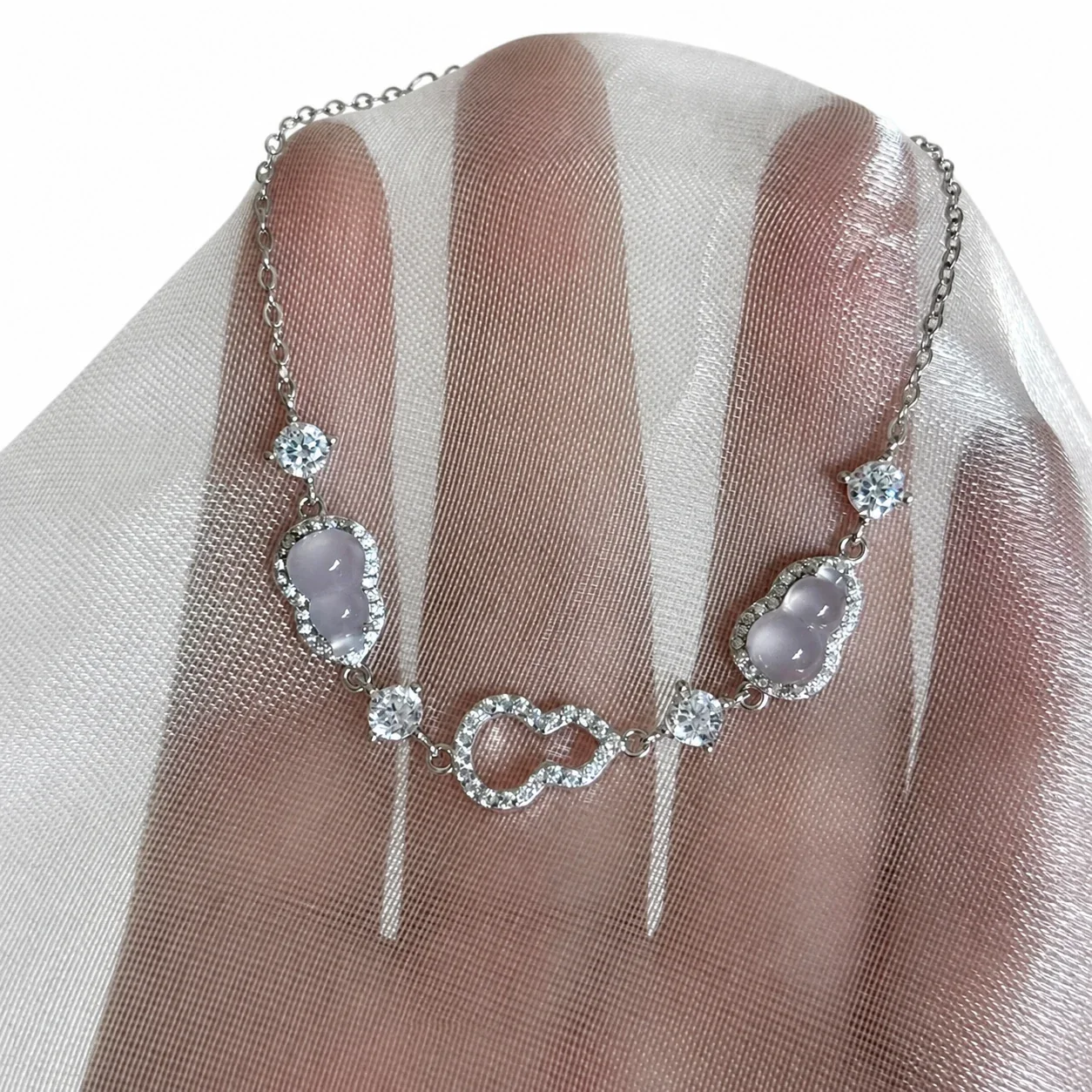 Delicate Silver-Plated Gourd CZ Station Copper Bracelet