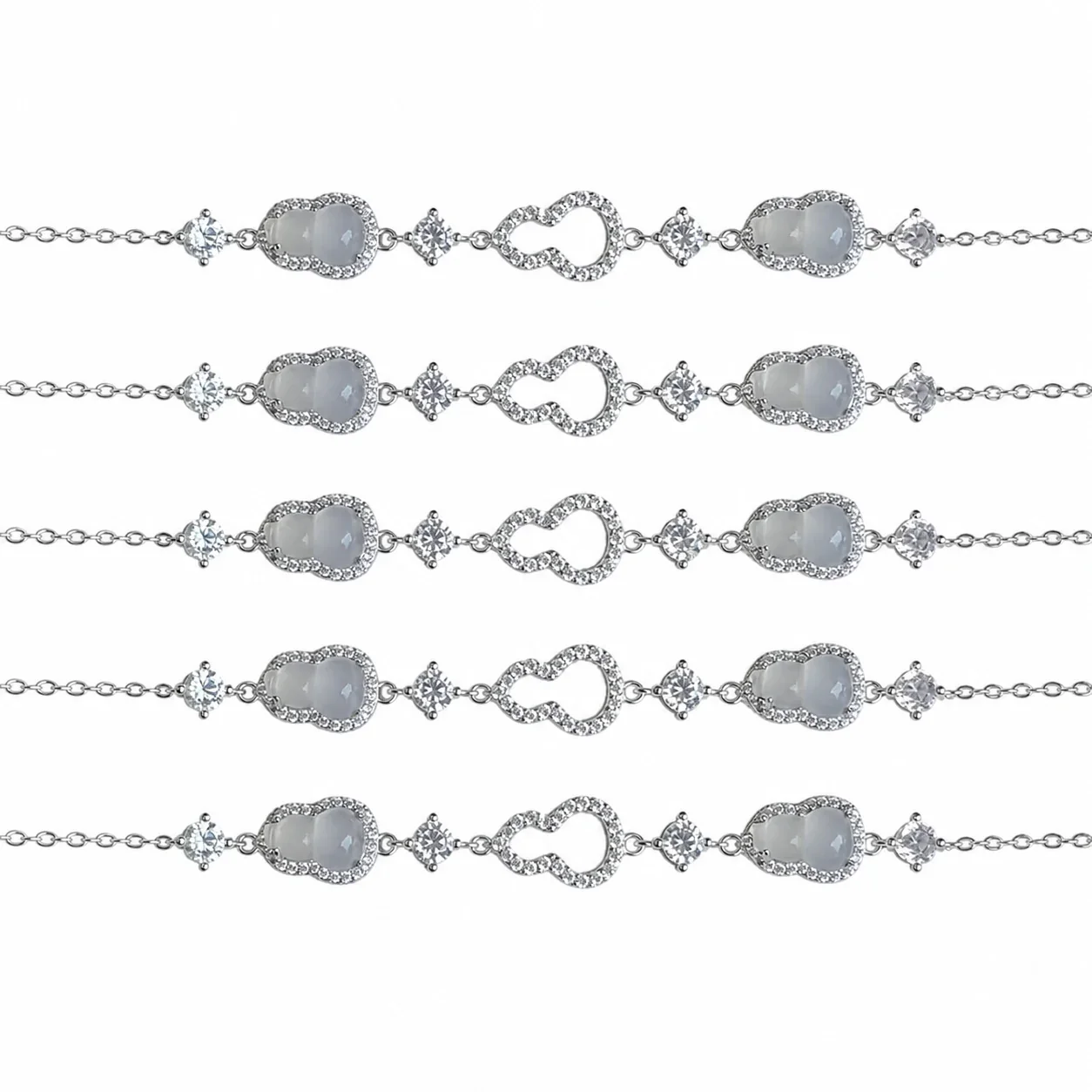 Delicate Silver-Plated Gourd CZ Station Copper Bracelet