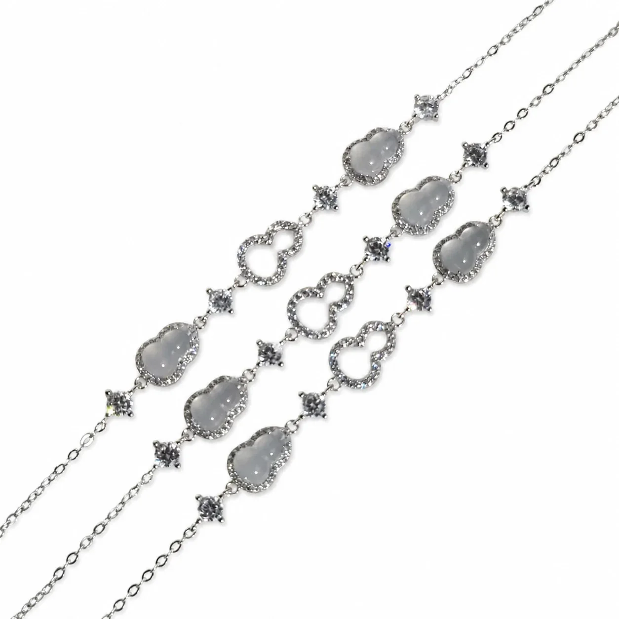 Delicate Silver-Plated Gourd CZ Station Copper Bracelet
