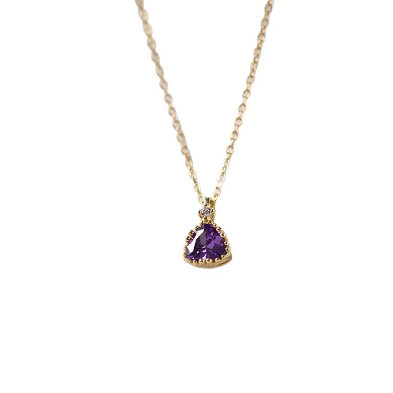 Prong-Set 925 Sterling Silver Purple Triangle Pendant Necklace