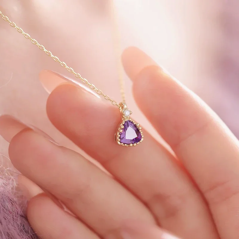 Prong-Set 925 Sterling Silver Purple Triangle Pendant Necklace