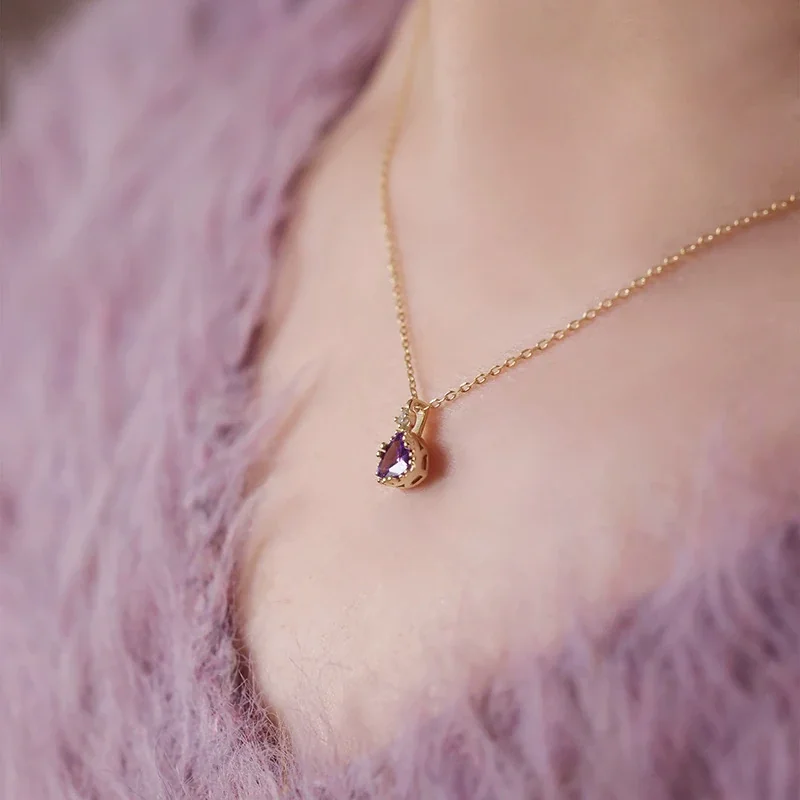Prong-Set 925 Sterling Silver Purple Triangle Pendant Necklace
